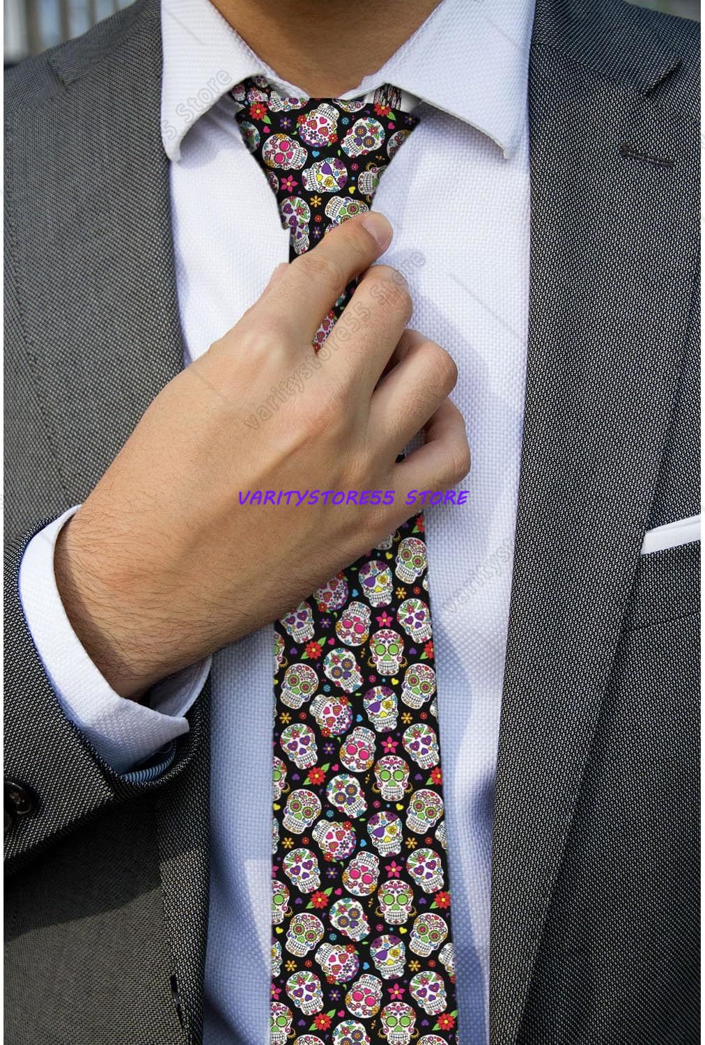 남성용 데이 오브 더 데드 슈가 스컬 프린트 넥타이,  - Men'S Grooming Wedding Day 리뷰 및 가격